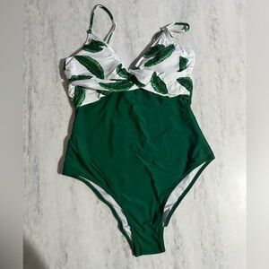 NWT Cupshe One Piece Swimsuit with Green Leaf Design